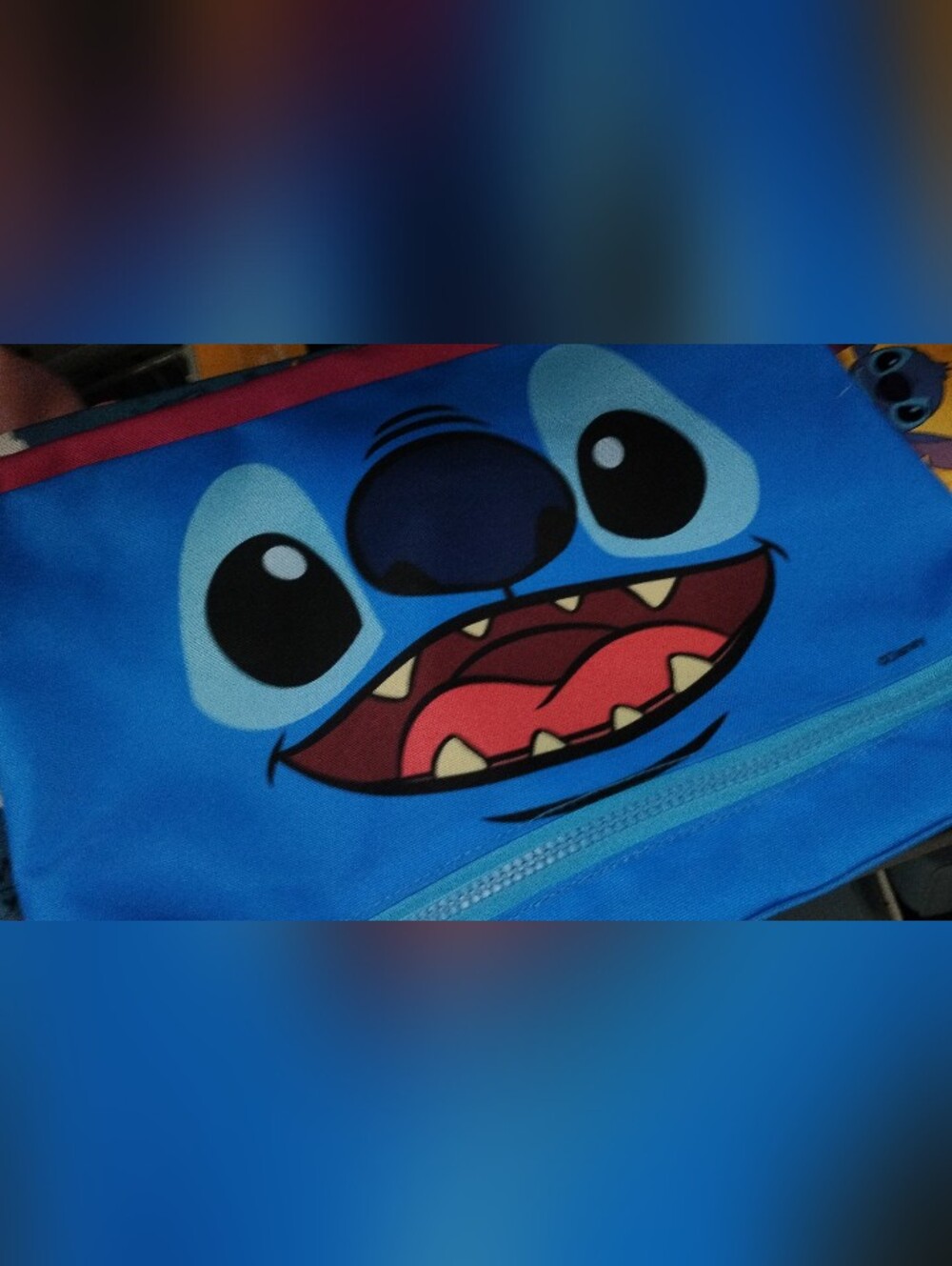 Disney Stitch Face Blue Kids Zip Pouch with Red Accent